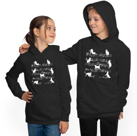 Cat hoodie for kids - hooded sweater with cats and music notes